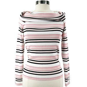 White House Black Market Sweater Off the Shoulder Pink Black White Stripe M